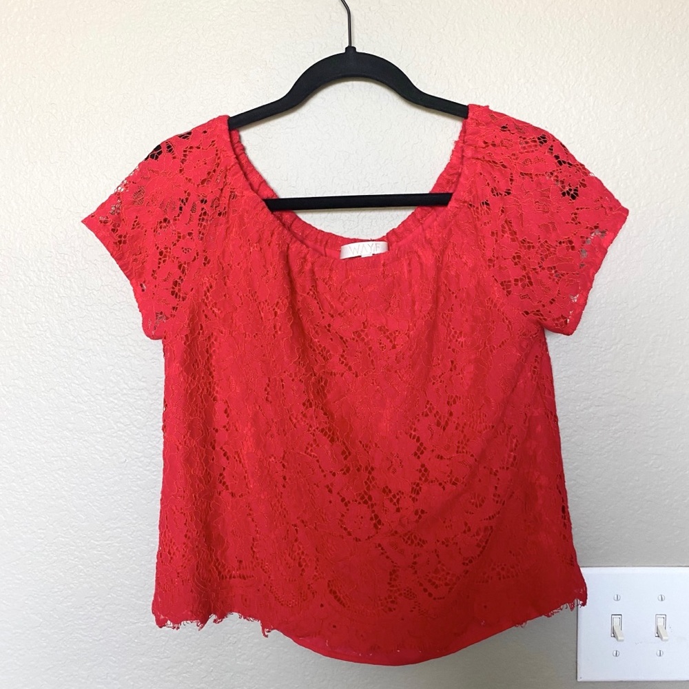 Wayf | Red Off the Shoulder Lace Top | Medium